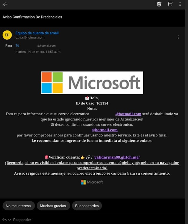 Adultos mayores pueden disminuir sus riesgos en el ciberespacio 1 Ejemplo de correo malicioso