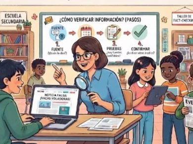 Es indispensable que los jovenes aprendan a verificar fuentes confiables y a detectar si una imagen fue creada con inteligencia artificial. Imagen IA Gemeni
